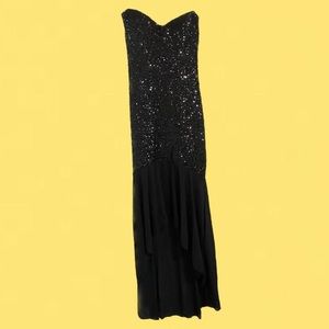 Sleeveless Black Sequin Dress, Sheer Bottom, Strapless, Prom, Homecoming Dresses